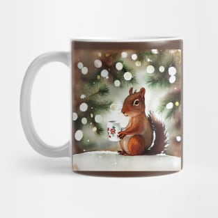 Squirrel drinking eggnog, snowy christmas outdoors Mug